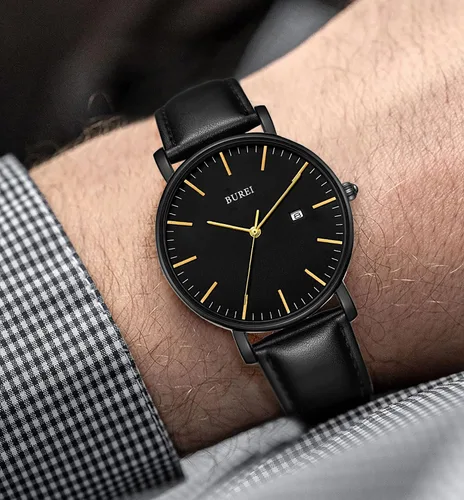 Vista 5 de BUREI - Reloj de pulsera analógico para hombre con fecha, extensible de malla de acero inoxidable