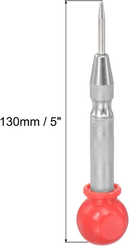 Vista 2 de uxcell Punzón central automático, 5 pulgadas, con resorte, agujero central, herramienta de mano, ajustable, tono plateado, con tapa para madera