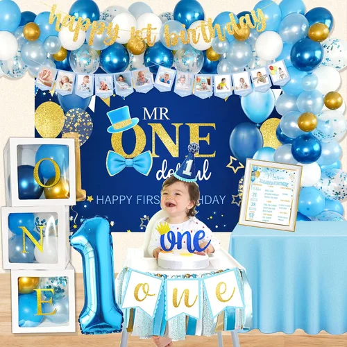 Vista 5 de Decoraciones de Primer Cumpleaños para Niño, Decoraciones de Primer Cumpleaños para Niño, Suministros de Fiesta de Primer Cumpleaños para Bebé