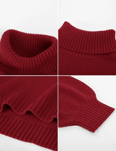 Vista 4 de Suéter de manga larga con cuello alto para mujer, talla grande, tejido grueso, suéter tipo túnica