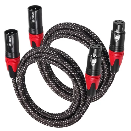 Vista 11 de Cables XLR de 1 pie, 2 paquetes, 3 pines XLR macho a hembra para micrófono Cables de conexión equilibrados trenzados cortos blindados