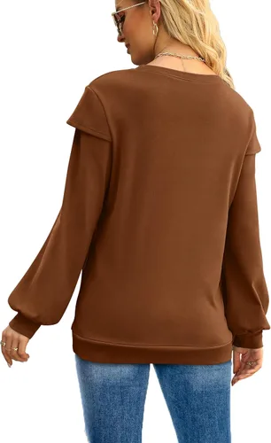 Vista 4 de FAPPAREL Sudaderas para mujer con cuello redondo, suéteres acogedores de manga larga
