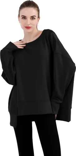 Vista 2 de MAGICMK Sudaderas de gran tamaño con cuello redondo para mujer, camisetas de entrenamiento de manga larga para otoño