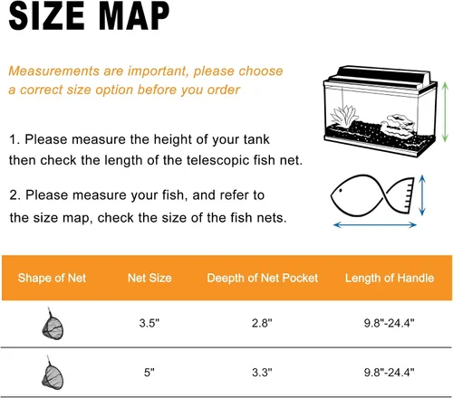 Vista 7 de Red telescópica para peces de acuario, red redonda de malla fina para pecera con mango largo extensible (3.5 pulgadas) Fish Tank Nets with