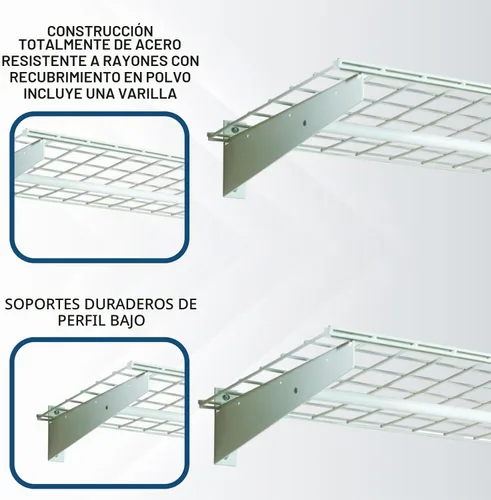Vista 8 de Hyloft Paquete de 2 estantes de garaje de pared de acero resistente, ajustable de 36 x 18 pulgadas, incluye barra para colgar, carga máxima de Blanco