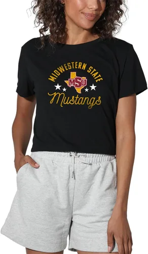 Vista 349 de Colección oficial de camisetas con diseño de mascota desgastada para mujer, color negro Grizzlies del estado de Adams