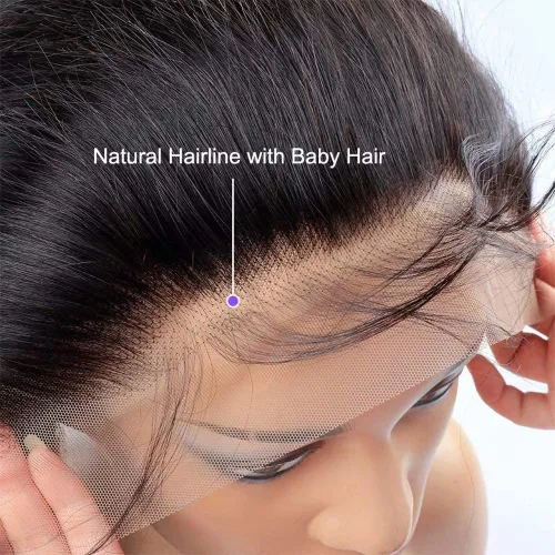 Vista 4 de 13x4 de oreja a oreja cierre frontal de encaje transparente HD cabello humano con nudos de cabello de bebé, 100% virgen Remy, cierre frontal