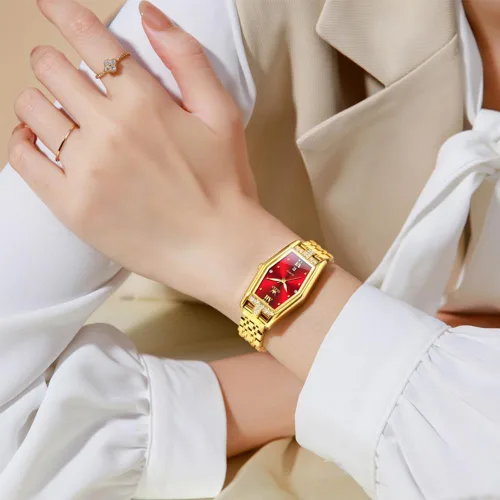 Vista 3 de OLEVS Reloj para mujer de acero inoxidable dorado, vestido de moda, analógico, de cuarzo, luminoso, impermeable, reloj Wrsit para mujer