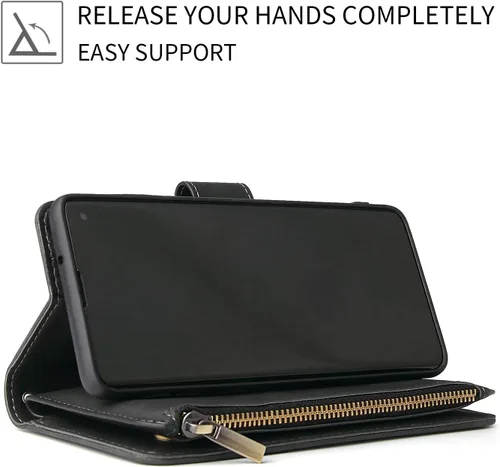 Vista 3 de UEEBAI Funda tipo cartera para Samsung Galaxy S9 Plus, funda de piel sintética, cierre magnético, bolsillo con cremallera, ranuras para tarjetas