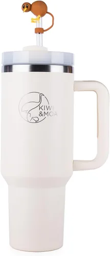 Vista 10 de Vaso de 40 onzas con asa y pajita, incluye pajita de kiwi (flores)