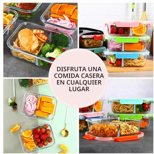 Vista 3 de [Paquete de 5, 34 onzas] Juego de recipientes de vidrio con tapa y 2