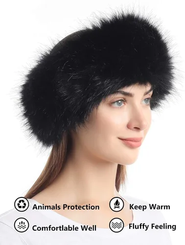 Vista 5 de Diadema de piel sintética con elástico para orejeras de invierno para mujer Negro