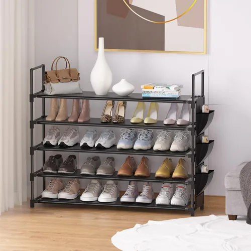 Vista 8 de OYREL Organizador de zapatos de 5 niveles para armario, entrada, garaje, puerta, ahorro de espacio, soporte/torre para zapatos, grande, capacidad