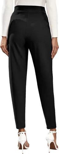 Vista 2 de Floerns Pantalones de trabajo elásticos con cintura alta y corte cónico para mujer
