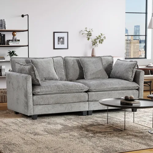 Vista 51 de Sofá seccional modular convertible de 76.7", sofás de dos plazas de chenilla con asiento profundo y cojines tipo loveseat para sala de estar, Beige