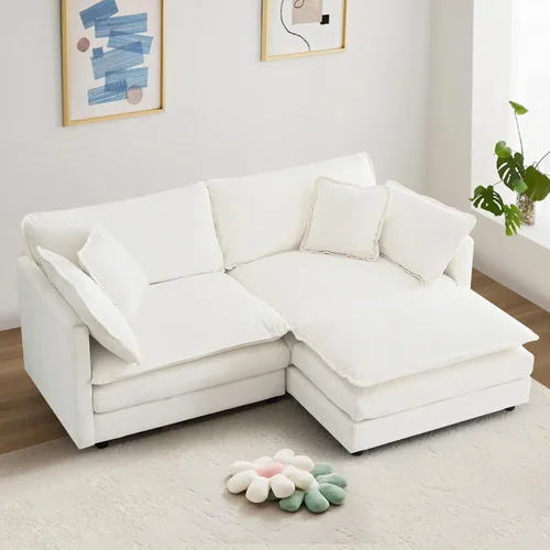 Vista 98 de Sofá seccional modular convertible de 76.7", sofás de dos plazas de chenilla con asiento profundo y cojines tipo loveseat para sala de estar, Beige