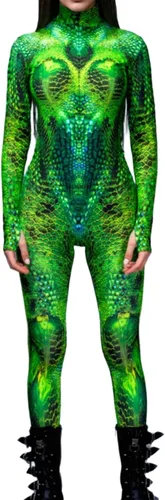 Vista 9 de Enterizo ajustado unisex para adultos, con estampado 3D en 3D de cuello alto, overol tipo unitardo Naranja Negro-1033