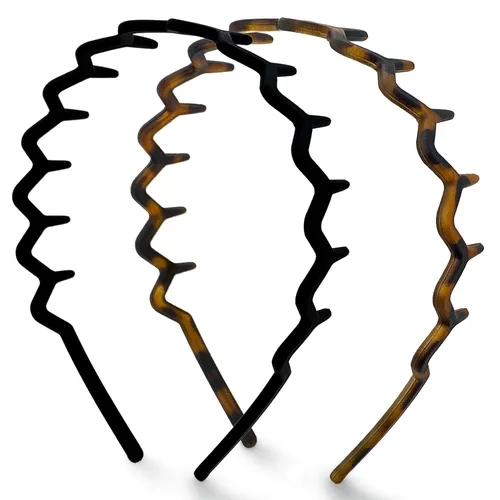 Vista 9 de Kitsch - Diademas de diseño Zig Zag, de plástico reciclado, para hombres y mujeres, clásica de los años 90, diadema ondulada con dientes, diademas