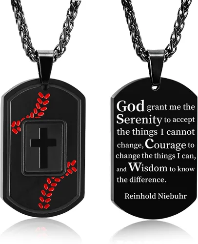 Vista 8 de Collar de cruz con versículo bíblico de béisbol, acero inoxidable, dije de cruz en tono negro/dorado/plateado, regalos religiosos, joyería deportiva