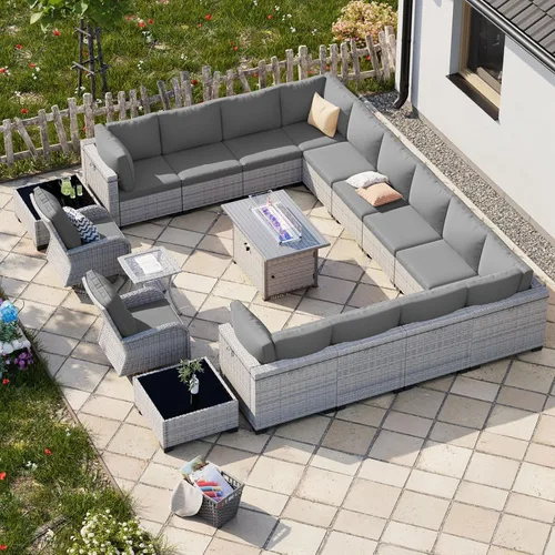 Vista 121 de Juego de sofá modular de mimbre de polietileno para exteriores Gris