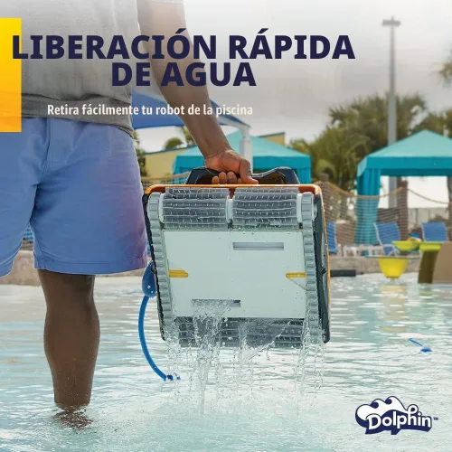 Vista 8 de Dolphin Aspirador robótico automático para piscinas W20, incluye control remoto y carrito, solo limpieza de pisos, ideal para piscinas comerciales