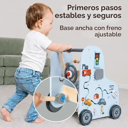 Vista 5 de Giant bean - Andador de bebé de madera con centro de actividades – Herramienta con tema de tráfico de automóviles, clasificador de formas de banco
