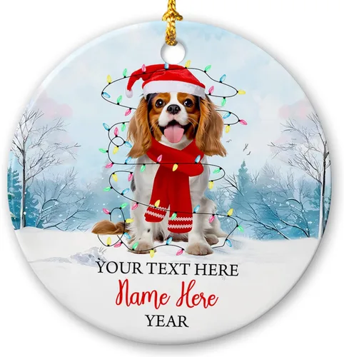 Vista 12 de Adorno de cerámica de Alaska Malamute de Feliz Navidad, decoración personalizada de Papá Noel, perro de Alaska Malamute nombre de perro, decoración