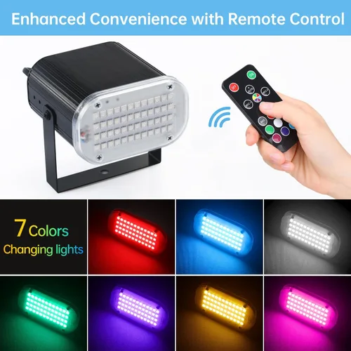 Vista 4 de Luditek Paquete de 3 luces estroboscópicas LED de 48 LED para Halloween, luces de fiesta de discoteca activadas por sonido multicolor con control