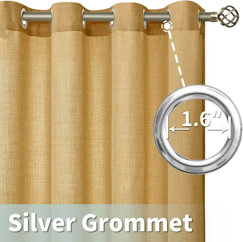 Vista 4 de LAMIT Cortinas de lino marrón caramelo para sala de estar, 84 pulgadas, de lino sintético, texturizado, filtrante de luz, paneles de privacidad