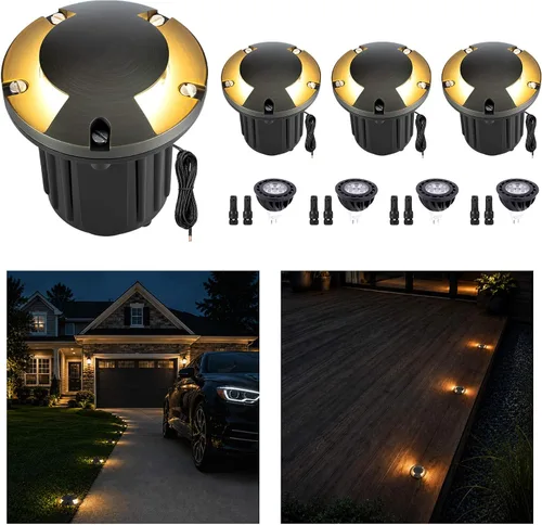 Vista 18 de Gardenreet - Luz de pozo en tierra - Latón 12V IP65 Iluminación de paisaje al aire libre, luz de torreta de bajo voltaje LED en grado, bronce Blanco