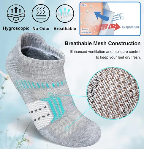 Vista 4 de suaskk Calcetines tobilleros acolchados para mujer, cómodos, antiampollas, 5 pares