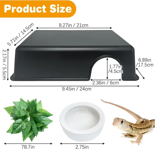 Vista 2 de Hamiledyi Caja de piel de reptil, 4 piezas, leopardo, piel de gecko, escondite de reptil, escondite de cueva, bola de pitón, accesorios
