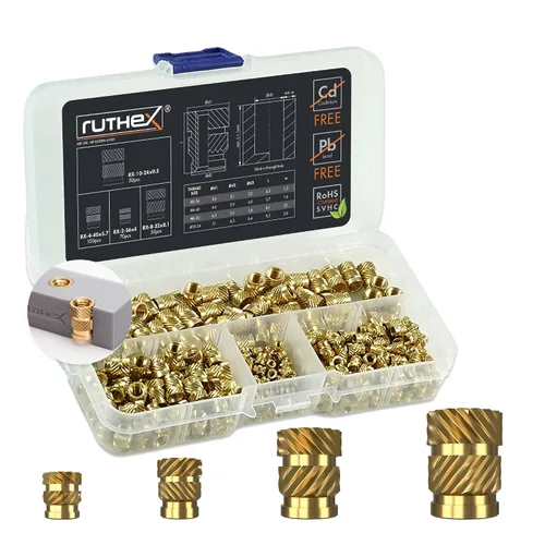 Vista 26 de Ruthex 1/4" Insertos Roscados Cortos - 20 Piezas RX-1/4“-20x6.4 Inserto de Ajuste Térmico de Latón para Partes de Plástico - Pulgadas Tuercas
