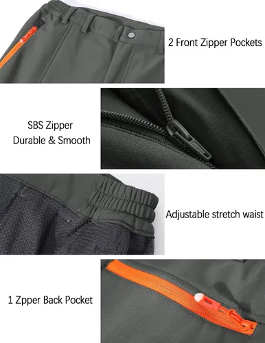 Vista 4 de Men's Snow Ski Waterproof Hiking Pants Fleece Lined Softshell Insulated Snowboard Outdoor Work Zipper Bottom Leg