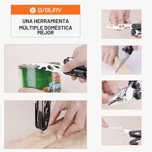 Vista 4 de Pinzas multiherramienta 18 en 1, multiusos, cuchillo de bolsillo, de acero inoxidable duradero, multiherramienta para supervivencia, camping, caza