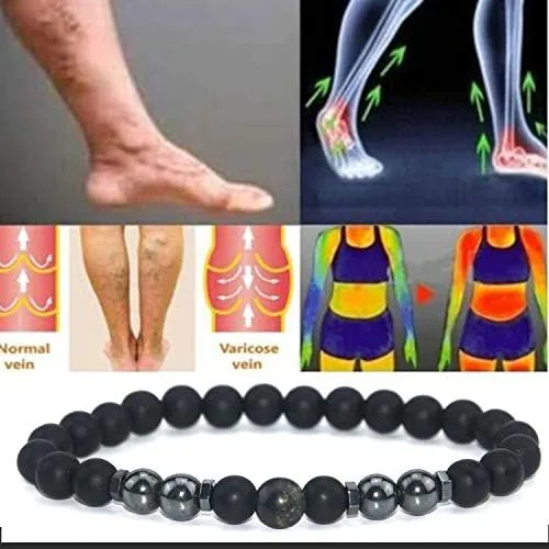 Vista 5 de INENIMARTJ Tobillera de obsidiana negra antihinchazón para hombres y mujeres, tobillera de hematita, tobillera de obsidiana negra para hinchazón