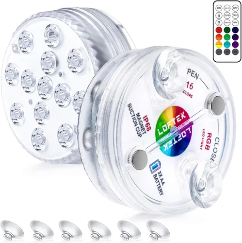 Vista 10 de LOFTEK Luces LED sumergibles con control remoto, 13 luces LED de piscina para piscinas enterradas y sobre el suelo con imanes y ventosas, 16 luces