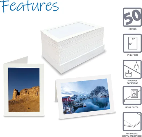 Vista 3 de Better Office Products Tarjetas de notas con marco de fotos para fotos de 4 x 6 pulgadas, paquete de 50 insertos de fotos con sobres
