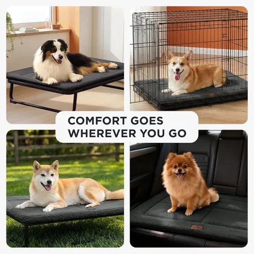 Vista 6 de Joydeco Colchoneta Reversible para Jaula de Perro de Perfil Bajo, Almohadilla Lavable para Perro con Vellón Ultra Suave, Diseño Compacto