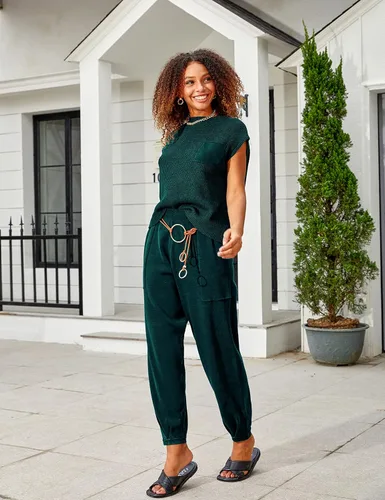 Vista 6 de Lentta Conjunto de suéter de 2 piezas para mujer, sudadera de punto, pantalones de cintura alta con bolsillos