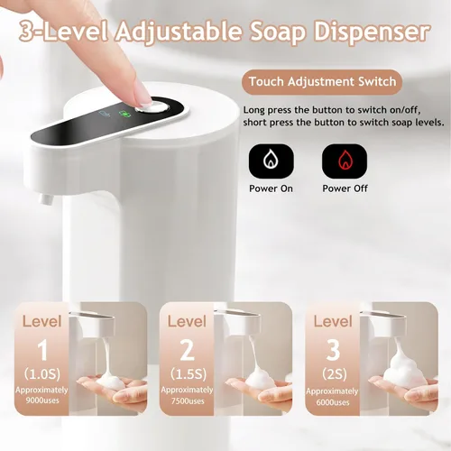 Vista 4 de Dispensador automático de jabón sin contacto, dispensador de jabón líquido y espumoso, dispensador de jabón de manos inteligente recargable por USB