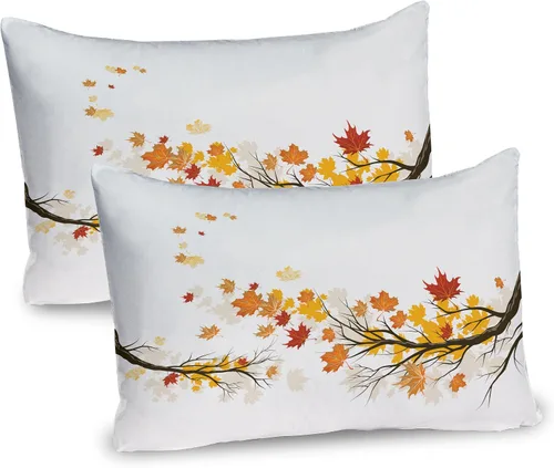 Vista 44 de Lunarable Juego de 2 fundas para almohada de otoño, tema vintage otoñal con estilo granja, ilustración de flores silvestres, artículo de cama