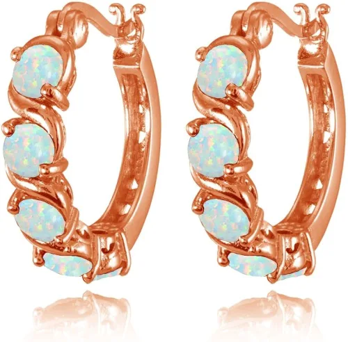 Vista 2 de Sterling Silver Hoop Earrings, Birthstone Earrings, S-Design Round Huggie Hoops, Genuine or Synthetic Gemstone Earrings, Huggie Earrings for Women