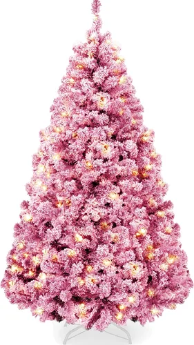 Vista 16 de Best Choice Products - Árbol de Navidad artificial preiluminado de 7.5 pies con nieve artificial, pino, 2-en-1 luces LED blancas y multicolor, Verde
