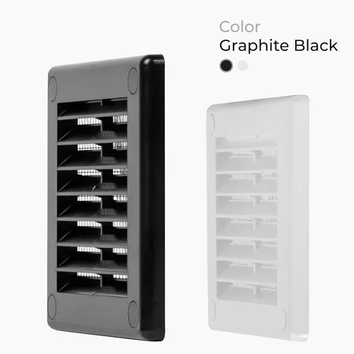 Vista 7 de Paquete de 2 cubiertas cuadradas de ventilación de aire de 4" x 4" (tamaño exterior) - Deflector de ventilación de plástico negro - Malla