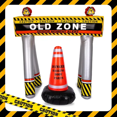 Vista 2 de ArtCreativity Old Zone - Barricada inflable + cono para decoraciones de fiesta sobre la colina, decoraciones de cumpleaños 40, 50, 60, accesorios