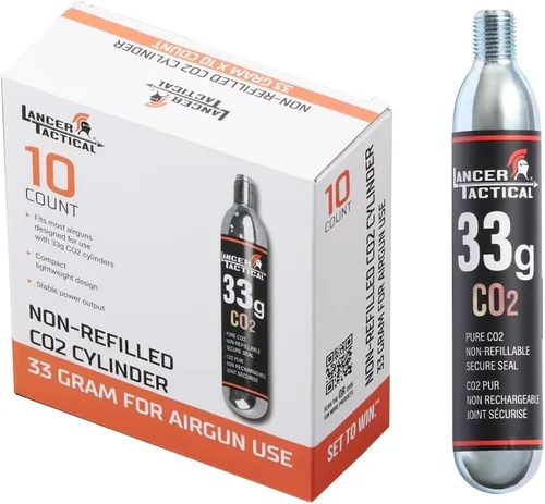 Vista 2 de Lancer Tactical Paquete de 10 cartuchos de CO2 de 1.31 oz para Airsoft, Airguns, chaleco salvavidas inflable automático/manual, chaleco salvavidas