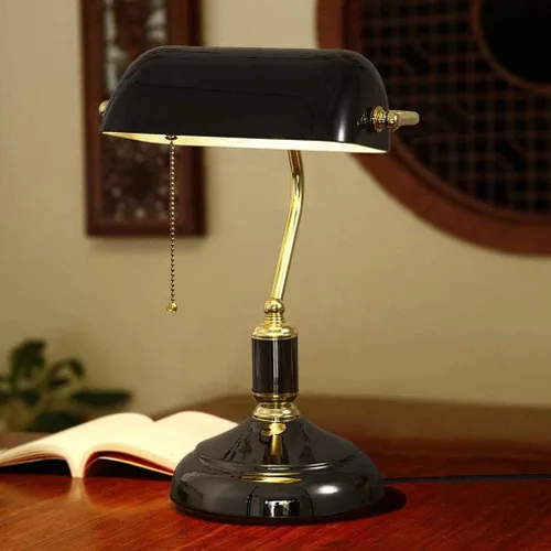 Vista 6 de Lámpara de mesa retro, lámpara tradicional de banqueros con interruptor de extracción, lámpara de escritorio vintage, lámpara de biblioteca antigua