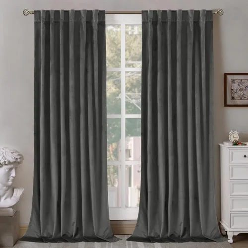 Vista 15 de BGment Cortinas de terciopelo rosa polvoriento, 2 paneles de 84 pulgadas, 2 paneles para sala de estar, aislamiento térmico de lujo, reducen