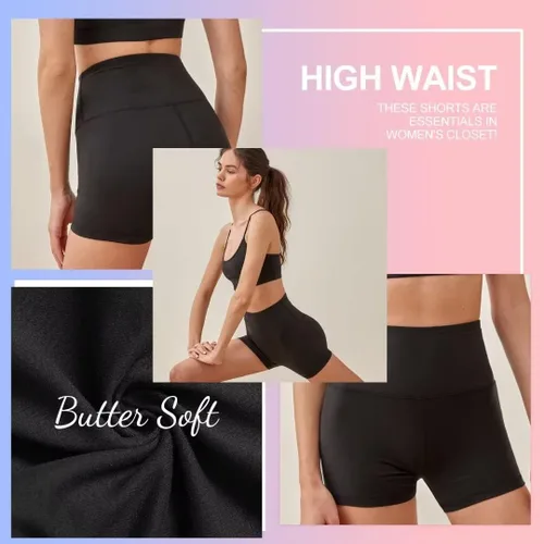 Vista 4 de QGGQDD - Pantalones cortos bicicleteros de cintura alta para mujer, pantalones cortos deportivos de 5 pulgadas, sensación muy suave